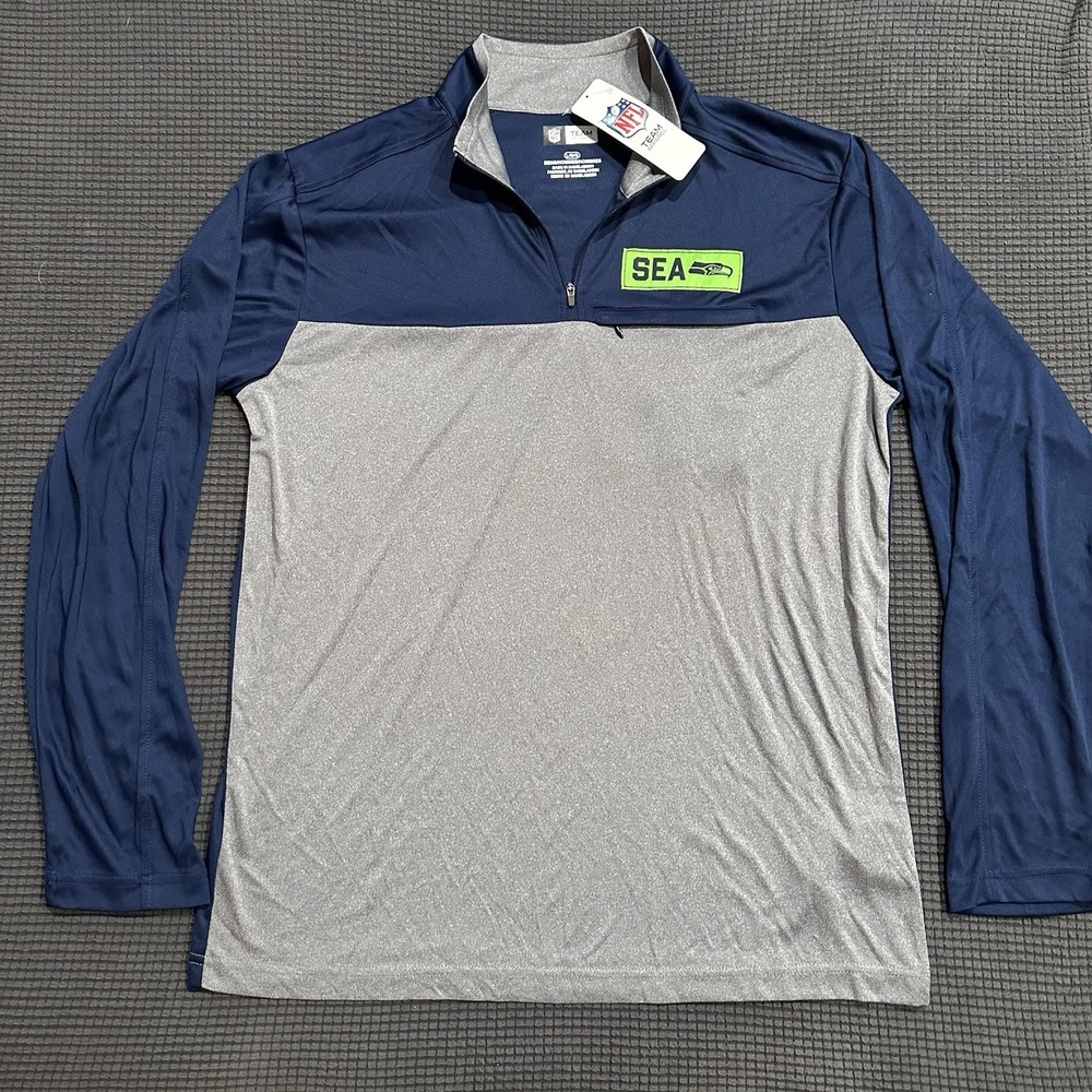 NFL Team Apparel Seattle Seahawks 1/4 Zip Pullover Shirt Men's Large Blue Gray